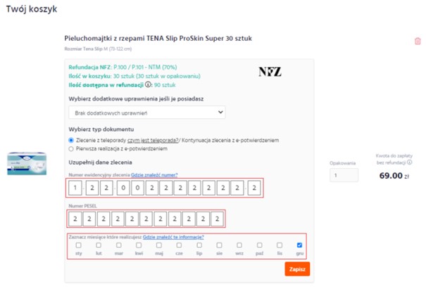 zlecenie na pieluchomajtki gdy pacjent jest w szpitalu